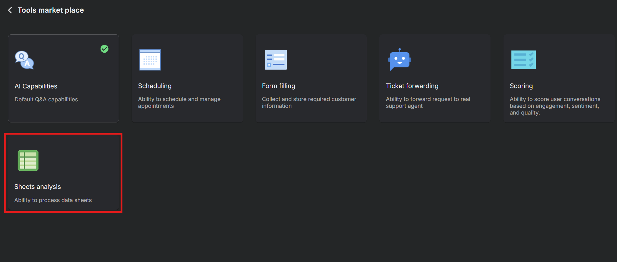 Sheets Analysis Tool in Market Place