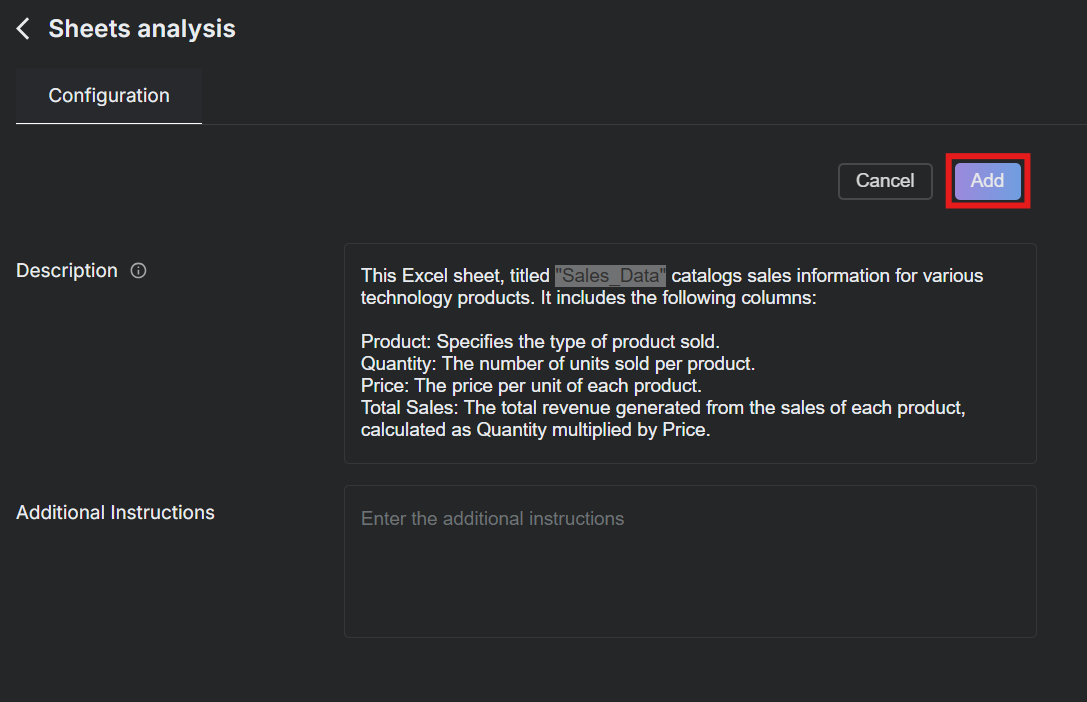 Configure Sheets Analysis