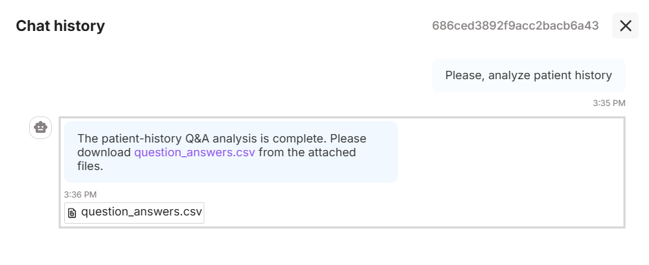 Chat history modal opened from Datastore