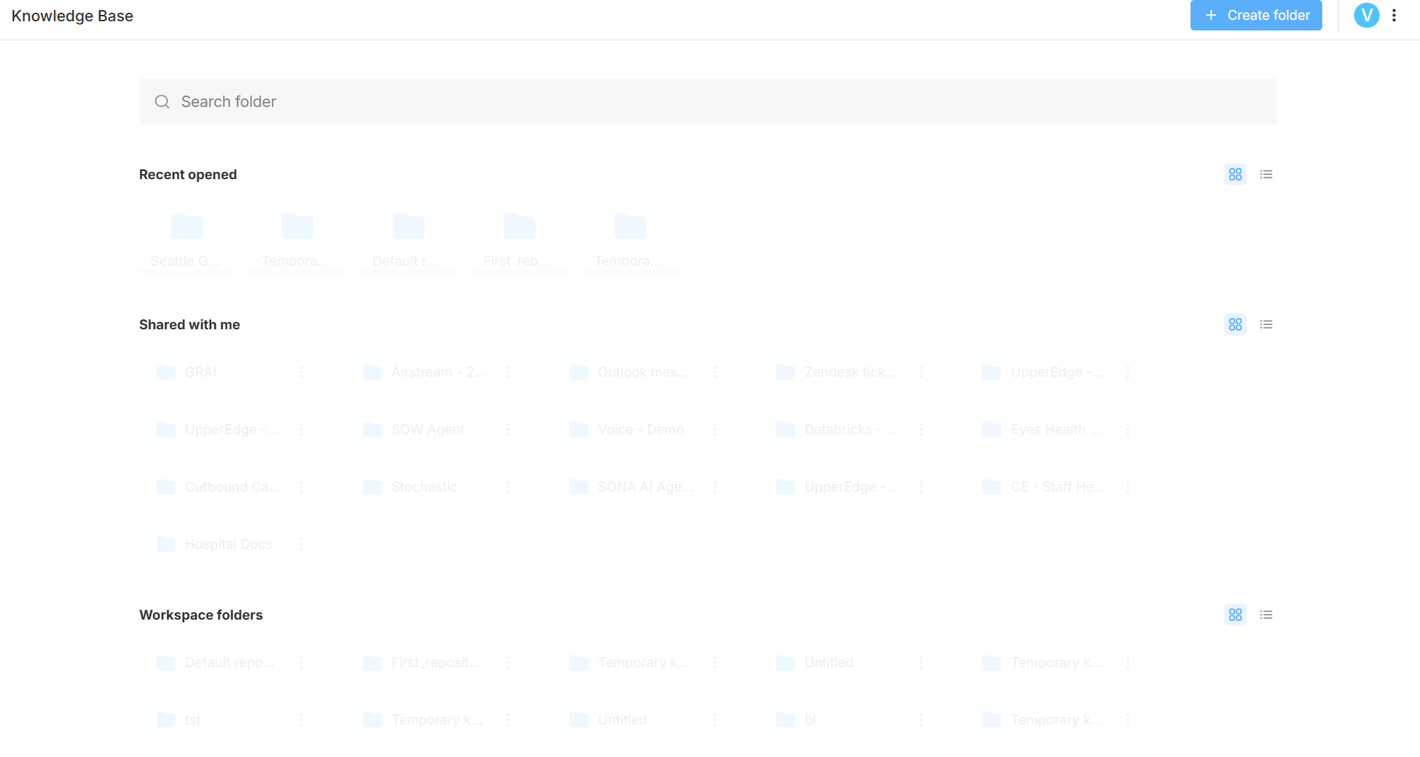Knowledge Base landing view