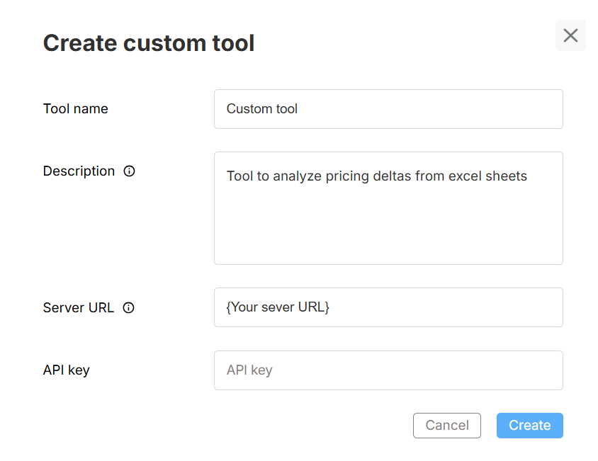 Create custom tool dialog