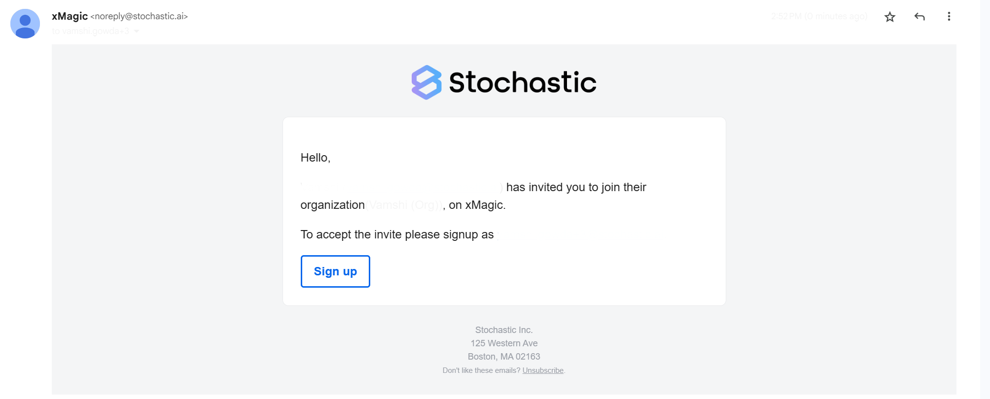 Invitation email