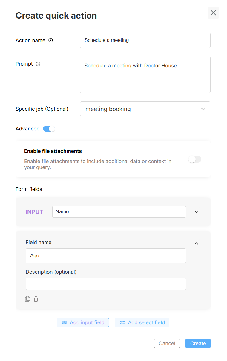 Create quick action
