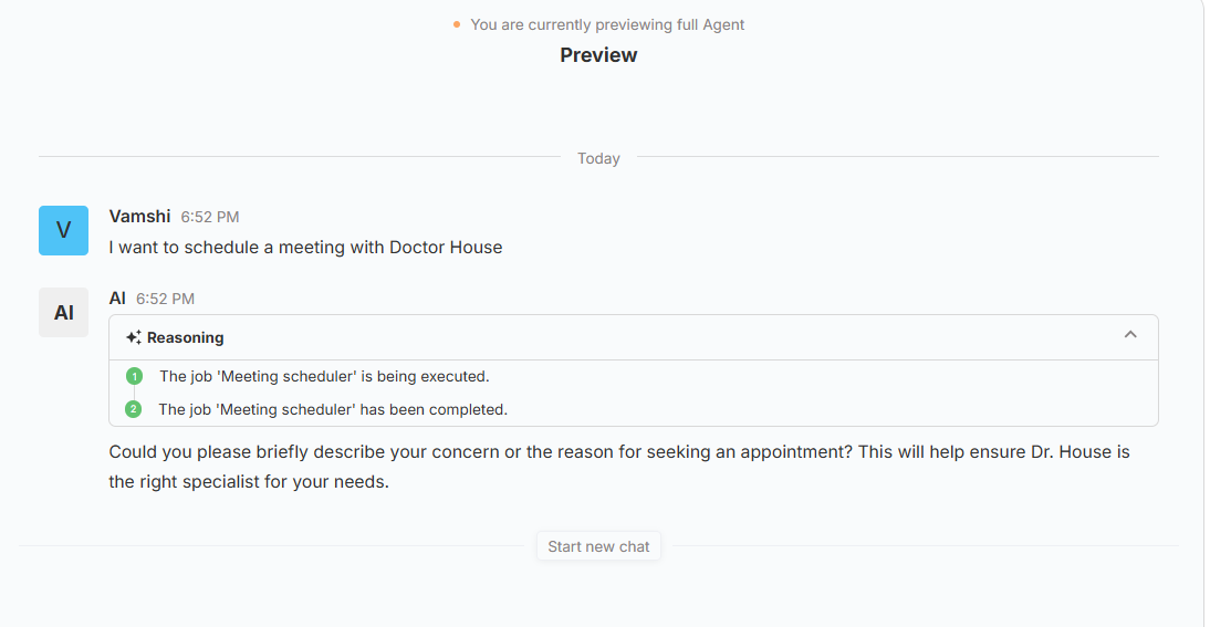 Reasoning card in live Preview chat